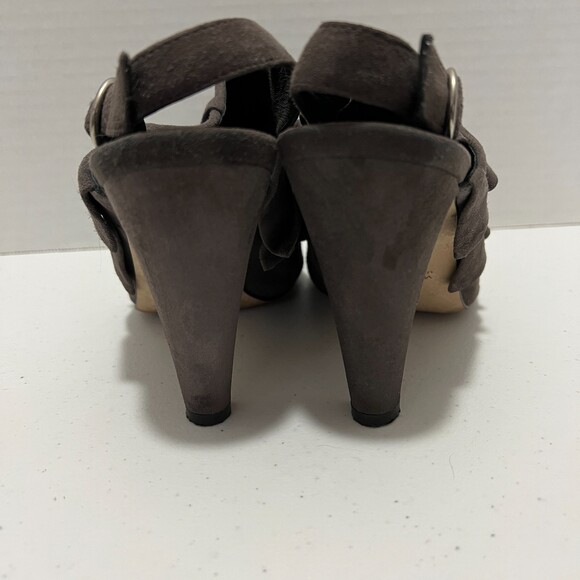 Tibi New York Women's Gray Suede Leather Ruffle High Heel Sandals Size 8.5 B - Picture 4 of 9